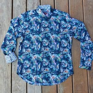 Robert Graham Flip Cuff Mens S Shirt Psychedelic Abstract Paisley Watercolor
